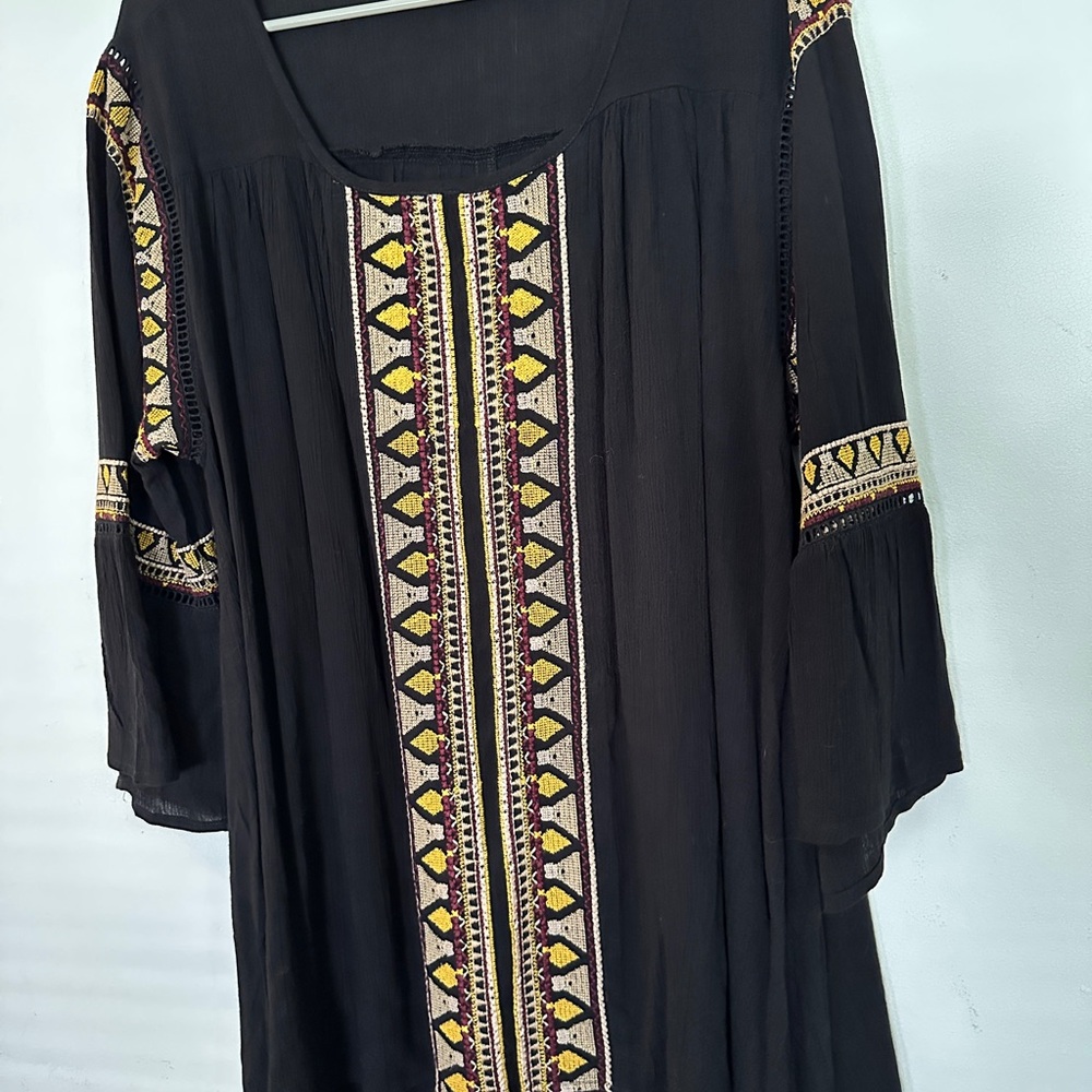 Roaman's Black Dress with Yellow and Red Embroidery